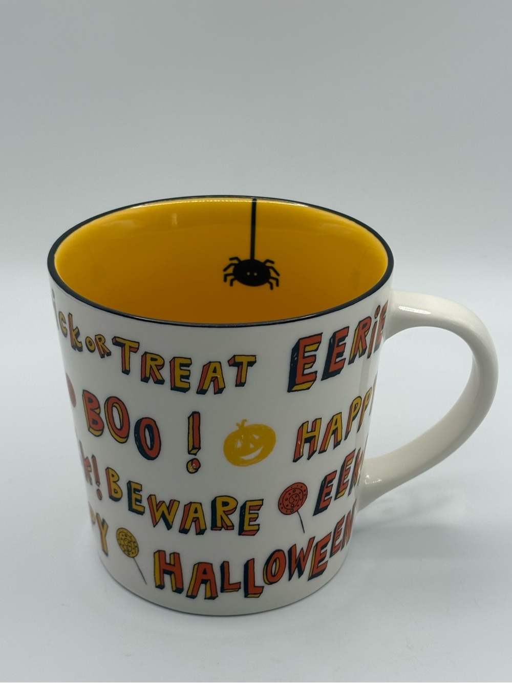 2007 Starbucks Halloween Coffee Mug Cup Pumpkin Spider Trick or Treat Boo 16 Oz